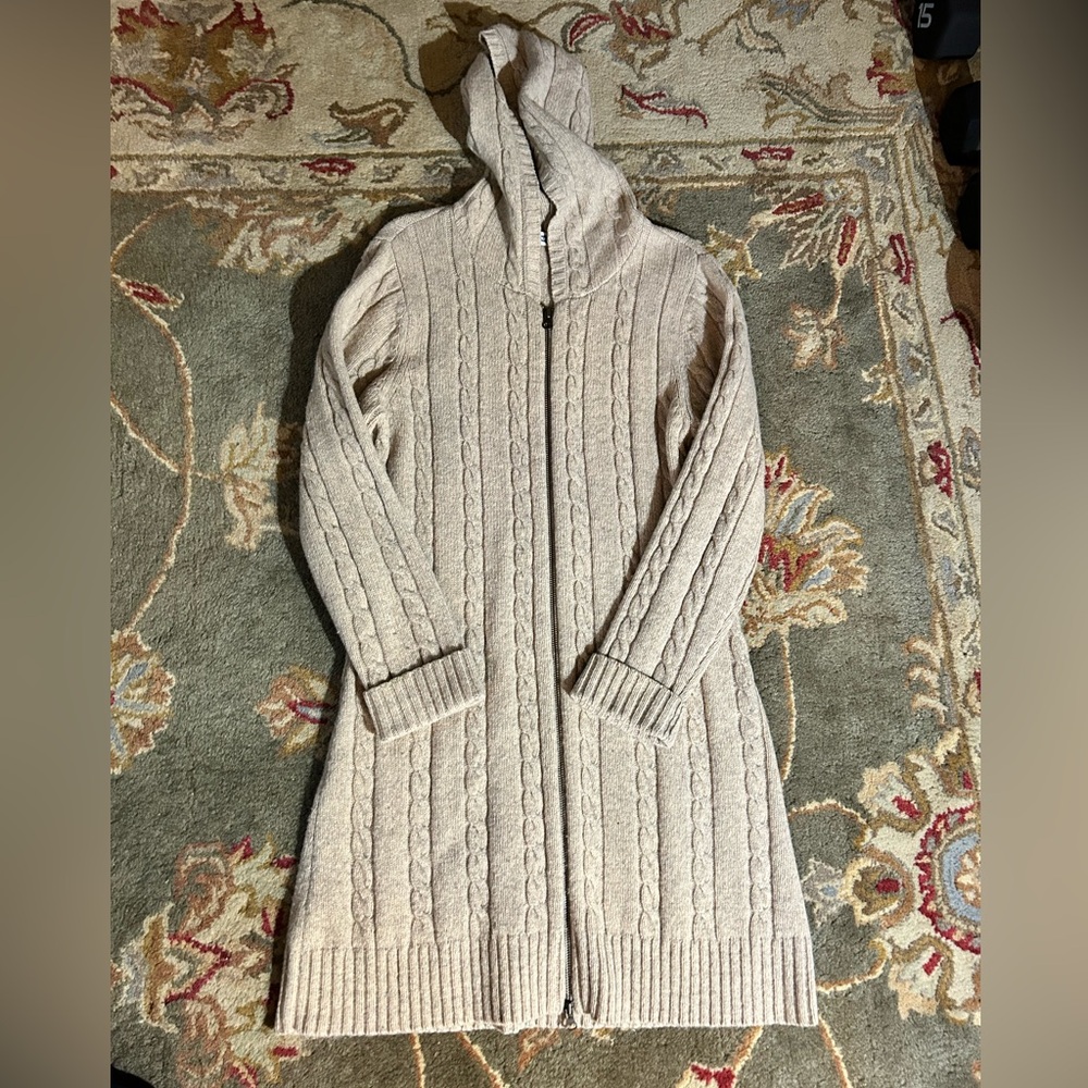 Old Navy Beige/Oatmeal Cable Knit Hooded Cardigan full double zipper M
